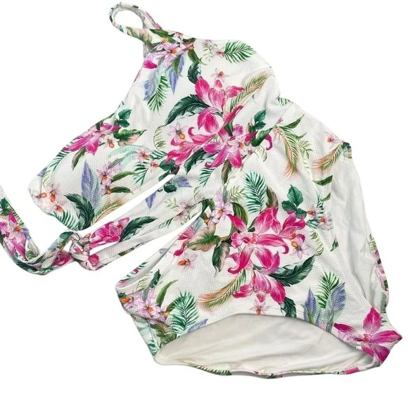 LA BLANCA Mystic Palms Cutout One Shoulder One-Piece Swimsuit Size 16 NWT - Picture 1 of 7